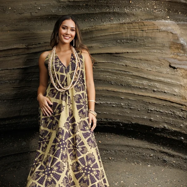 Muted Earth Print Halter Maxi