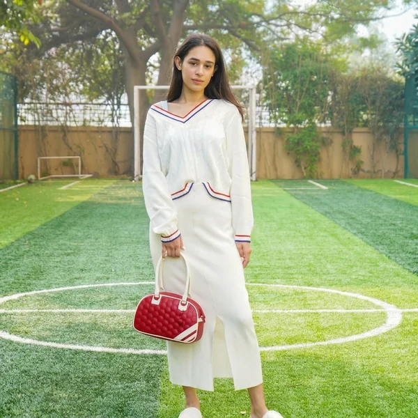 Cable-Knit V-Neck Sweater & Maxi Skirt