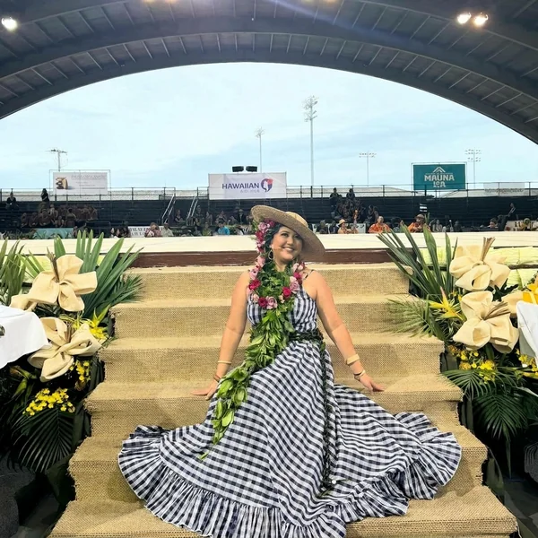 Gingham Check Holokū Maxi Dress