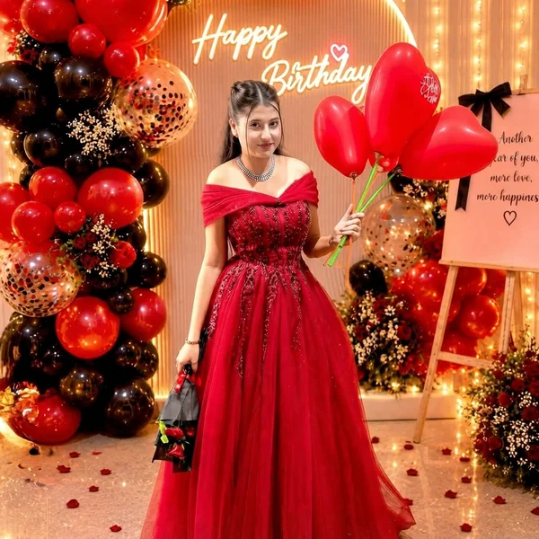 Red Off-The-Shoulder Embellished Gown